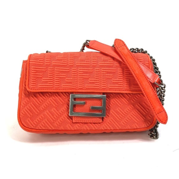 FENDI 8BR793 Baguette Chain Midi Double Shoulder Bag in Canvas/Leather, Red - Picture 1 of 11